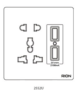 Bộ ổ cắm 2 + 3 chấu đa năng kèm 2 ổ cắm USB 2.1A, Màu trắng, Elegant, 2552UGW
